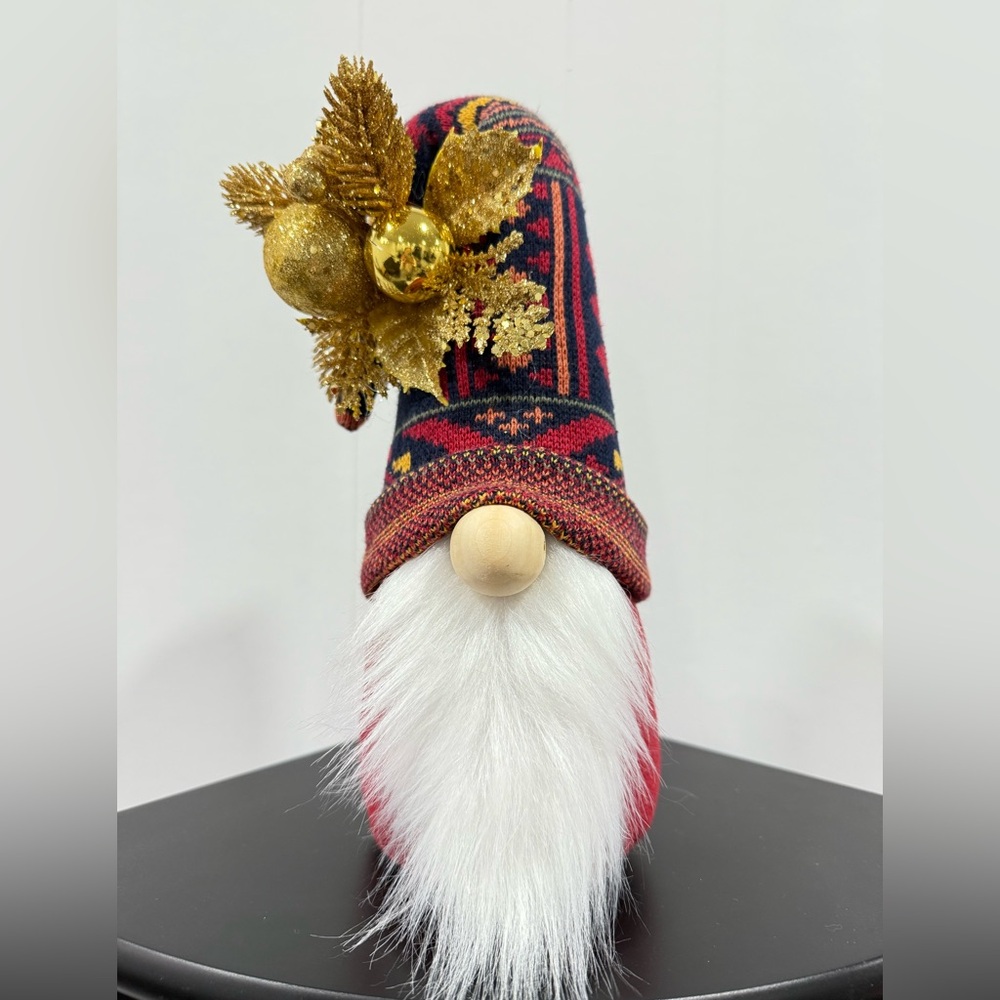 Handmade Holisay Festive Gnome with Gold Accents